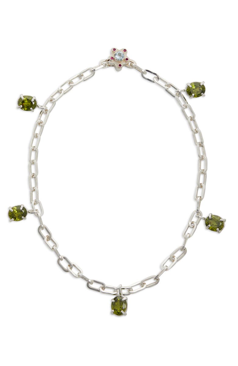 SHANA CAVE Flower Station Necklace, Alternate, color, Silver Periodt Ruby Blue Topaz