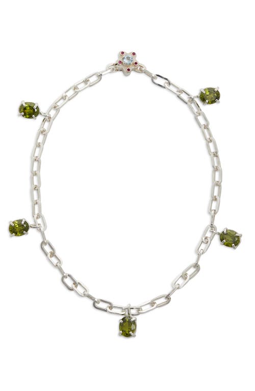 Shana Cave Flower Station Necklace In Silver Periodt Ruby Blue Topaz