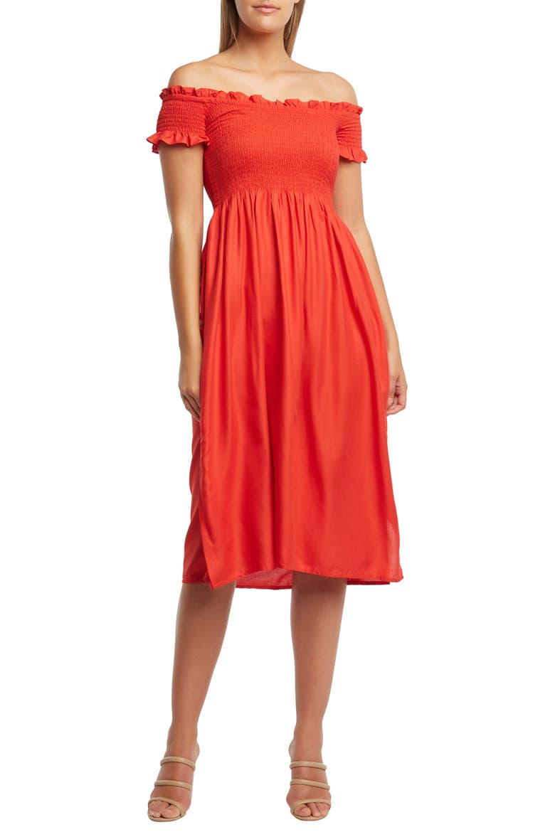 Cindy Off the Shoulder Dress, Main, color, POPPY RED