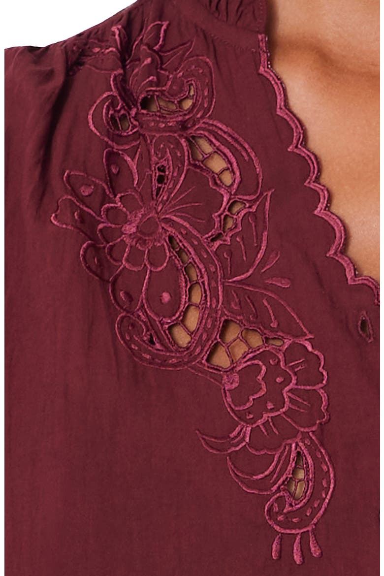 Chloe Plaid Ruffle Cotton Shirt, Alternate, color, Cranberry