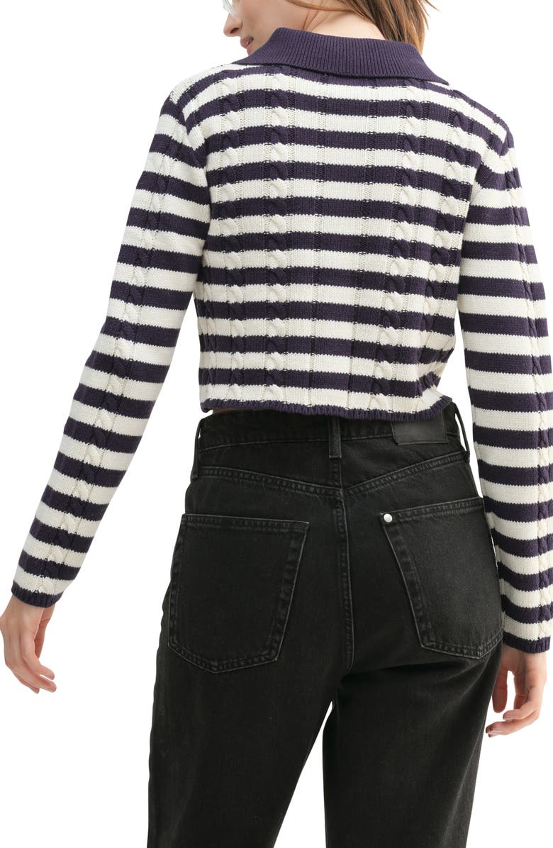 All in Favor Stripe Cotton Blend Crop Cardigan, Alternate, color, Cream Navy