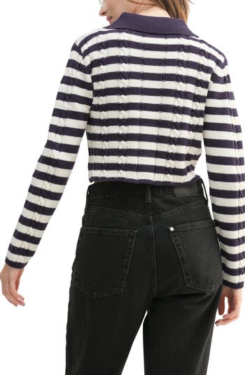 Stripe Cotton Blend Crop Cardigan