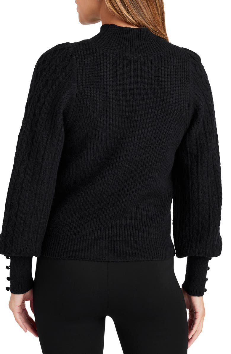 Splendid Jordyn Mock Neck Balloon Sleeve Sweater, Alternate, color, Black