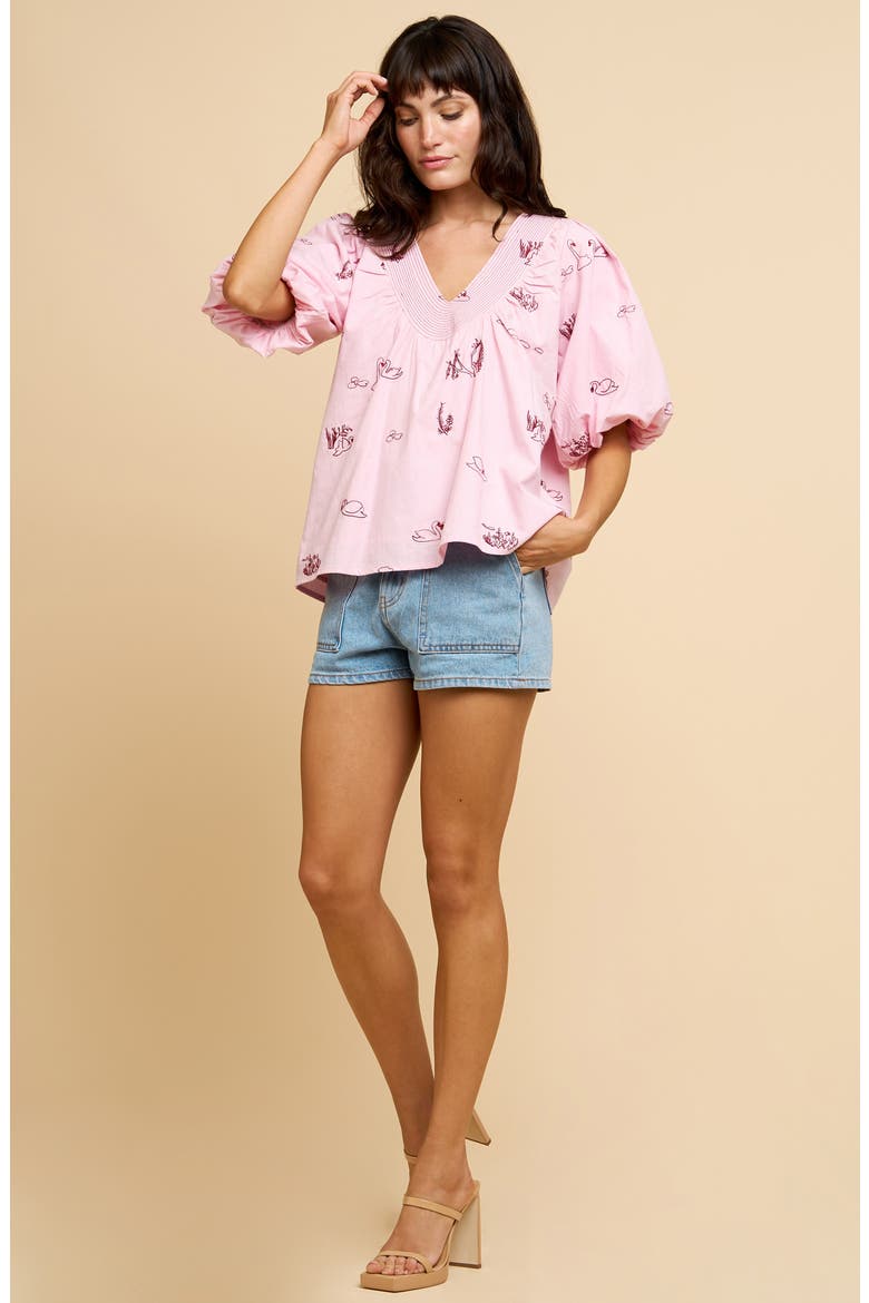 Rosa Embroidered Puff Sleeve Top, Alternate, color, PINK