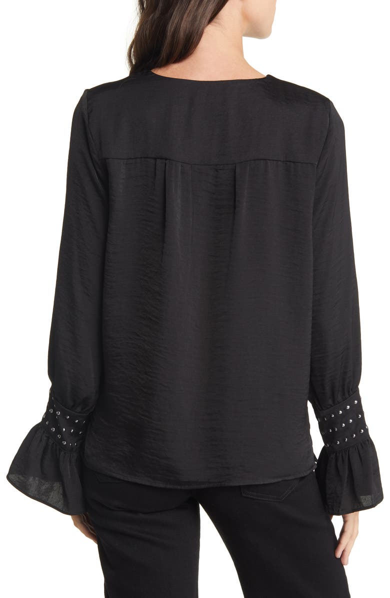 Vince Camuto Studded Cuff Split Neck Blouse, Alternate, color, 