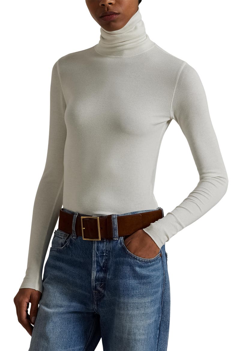 Long Sleeve Rib Knit Turtleneck Top, Main, color, WHITE
