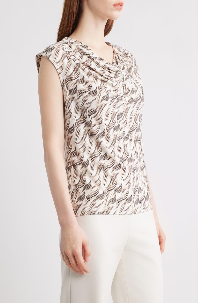 Anne Klein Abstract Print Cowl Neck Cap Sleeve Top, Alternate, color, 