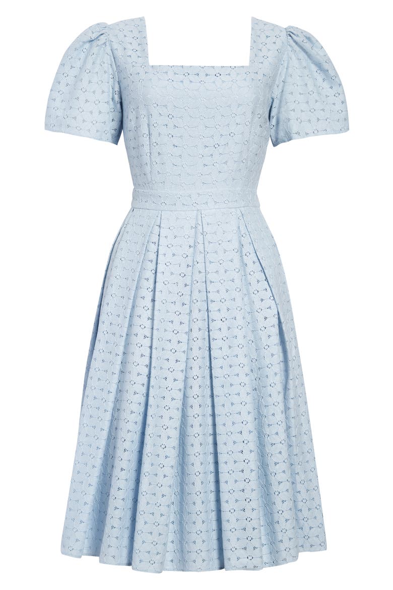 Lace Fit & Flare Dress, Main, color, BLUE SKYWAY