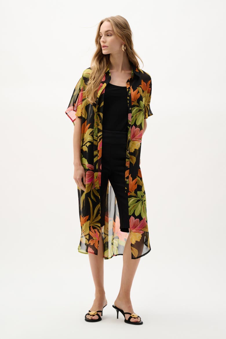 Chiffon Tropical Print Straight Blouse, Alternate, color, Black/Multi