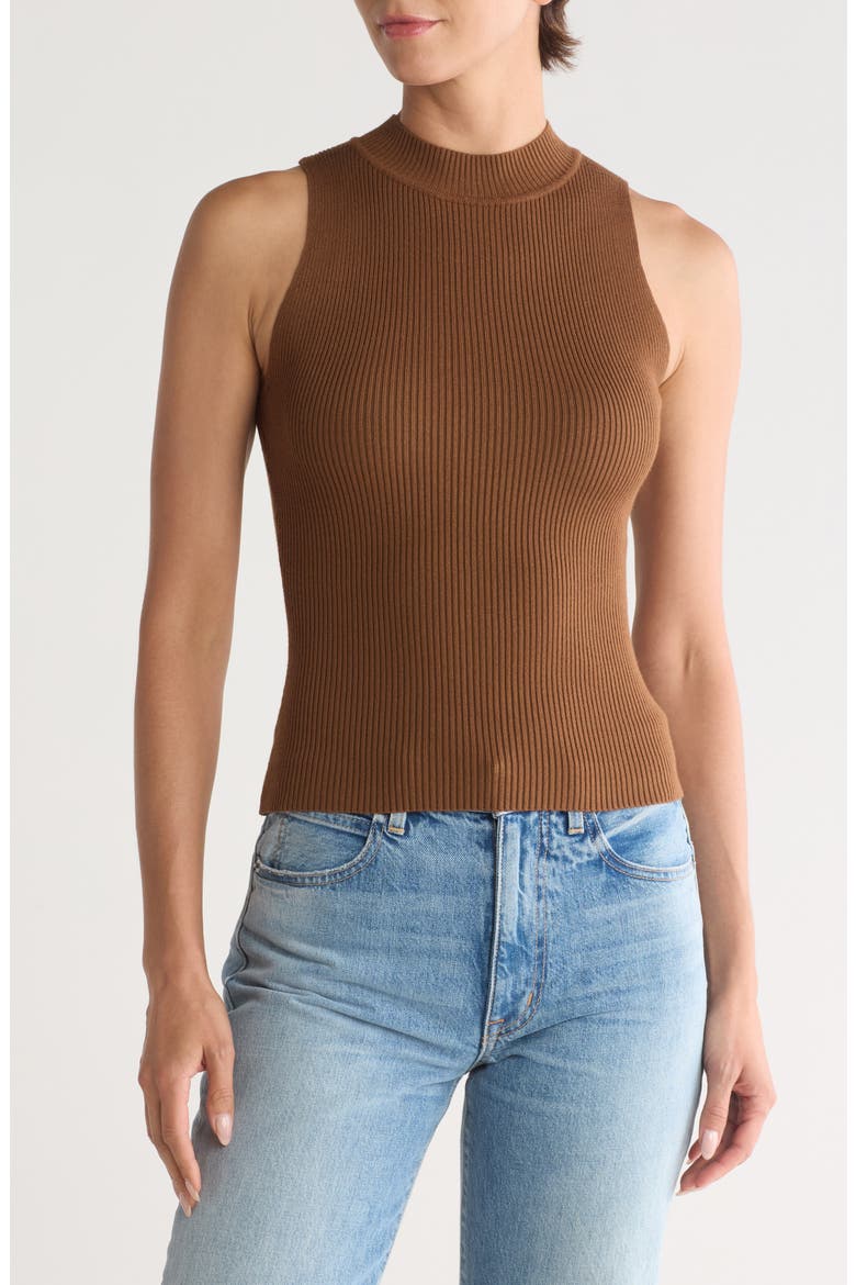 Ribbed Mock Neck Tank, Main, color, BROWN