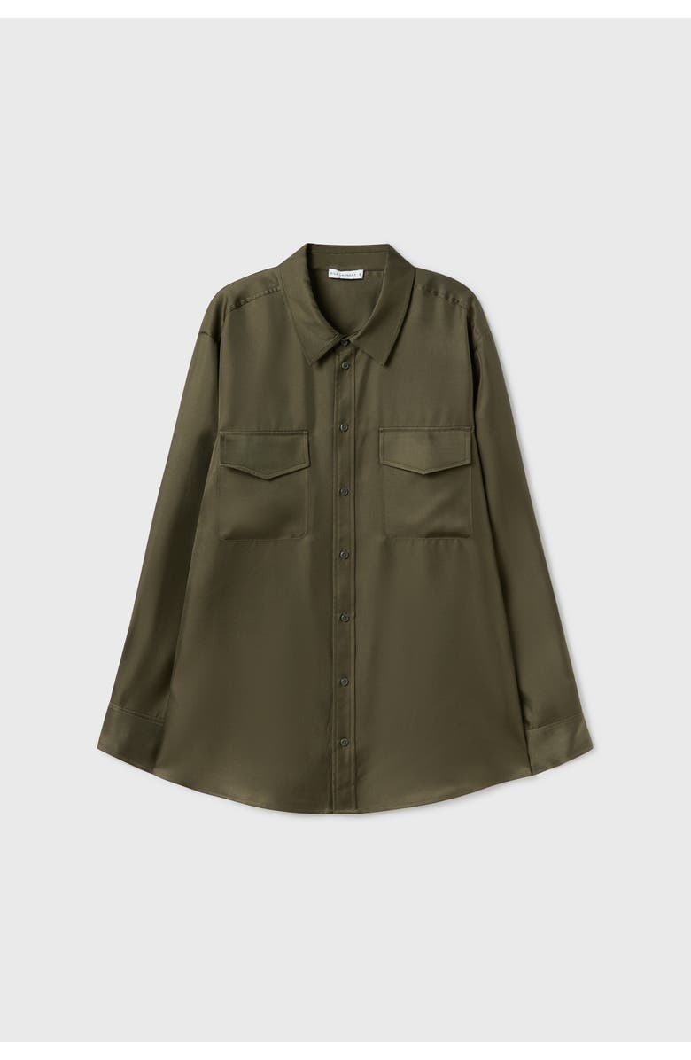SILK LAUNDRY TWILL BOYFRIEND SHIRT PINE, Main, color, Pine