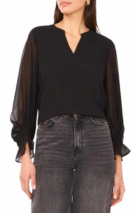 Vince Camuto Ruffle Cuff Split Neck Top