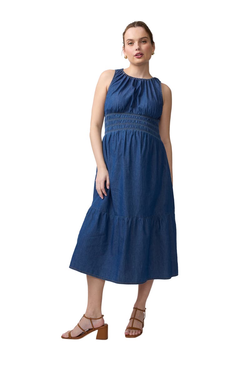 Sleeveless Chambray Midi Dress, Main, color, Indigo Chambray