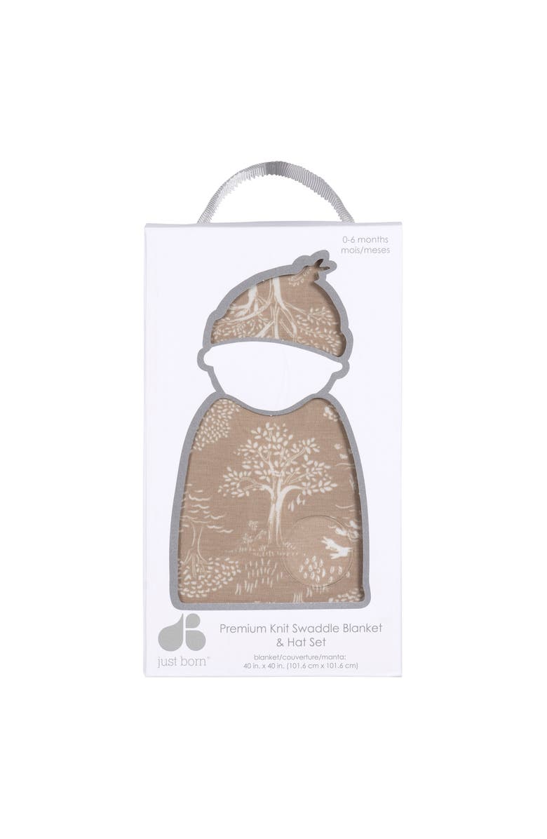 Just Born Swaddle Blanket & Hat Set, One Size, Alternate, color, Tan Forest