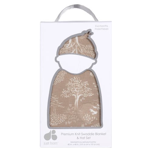 Just Born Swaddle Blanket & Hat Set, One Size In Brown