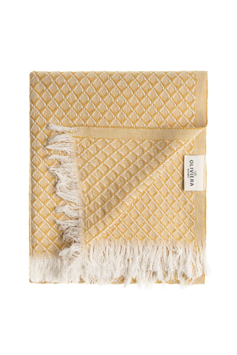 Serenity Grid Turkish Cotton Bath Towel, Alternate, color, Mustard