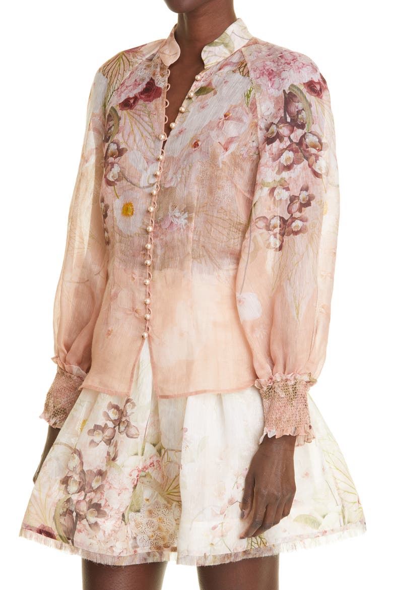Dancer Floral Print Balloon Sleeve Blouse, Alternate, color, BLUSH GARDEN FLORAL