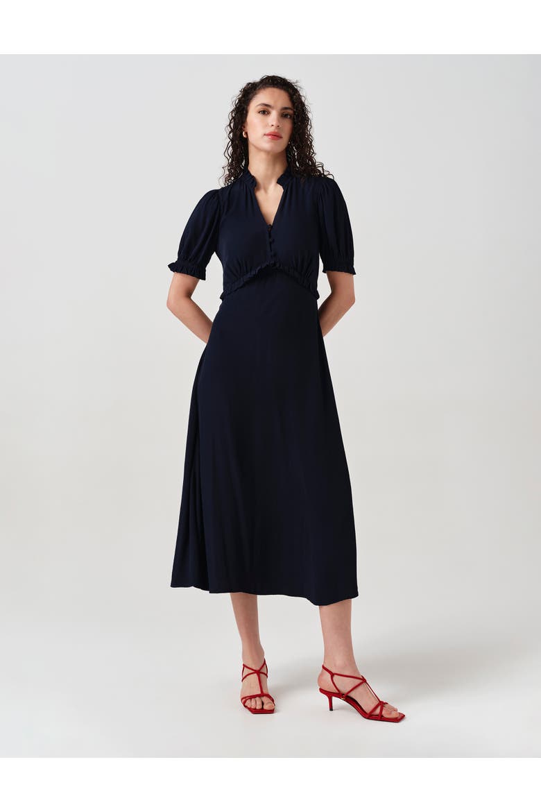 Jolene V-neck Crepe Midi Dress, Alternate, color, Navy