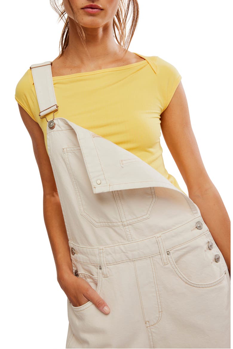 We The Free Good Luck Denim Overalls, Alternate, color, MILK
