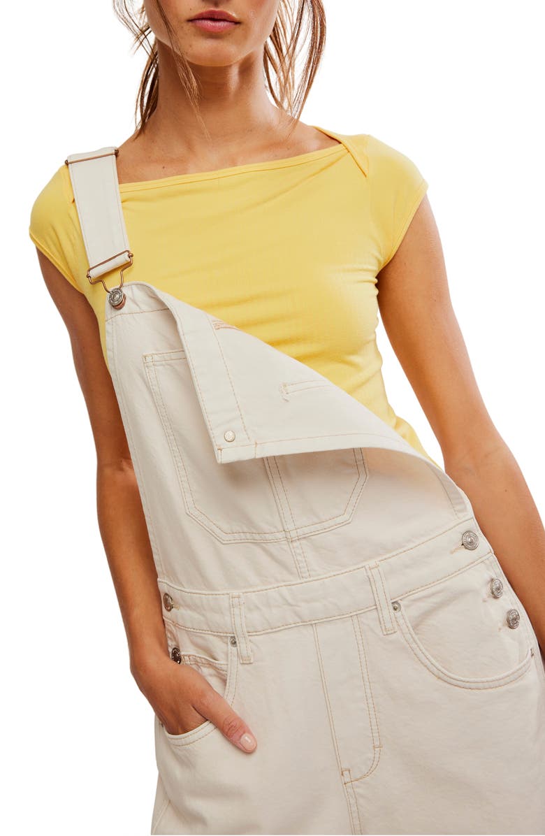 Free People Good Luck Denim Overalls, Alternate, color, Milk