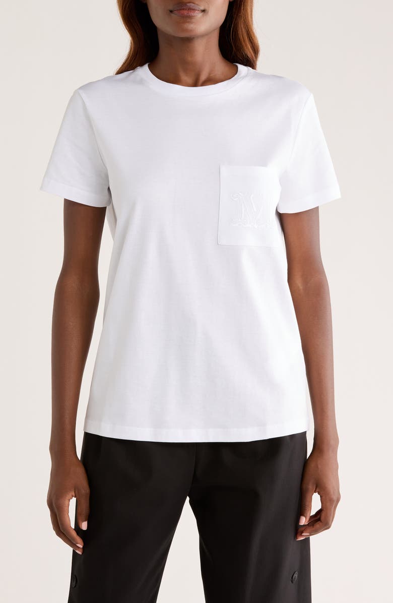 Max Mara Papaia Logo Embroidered Cotton T-Shirt, Main, color, Optical White