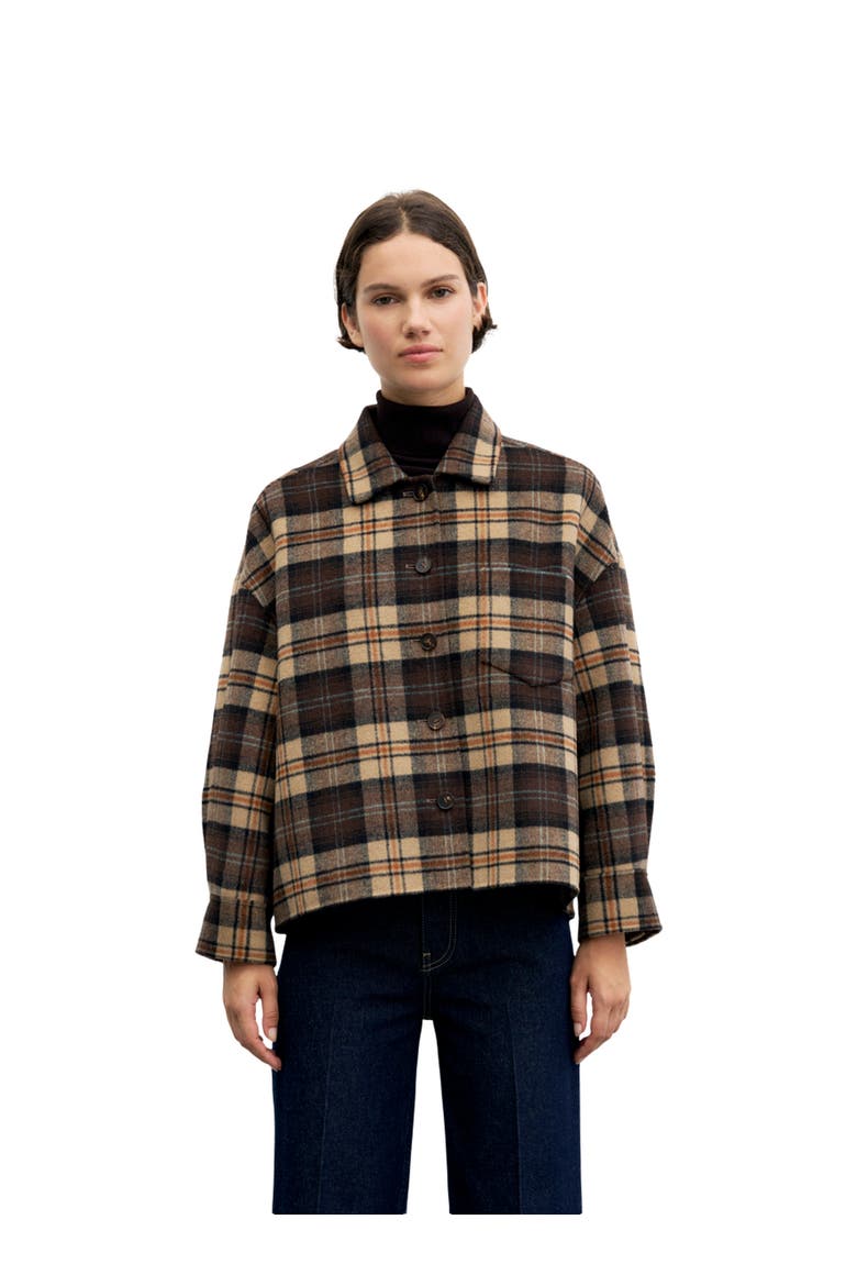 Oversized Cropped Long Sleeve Shacket, Main, color, Brown