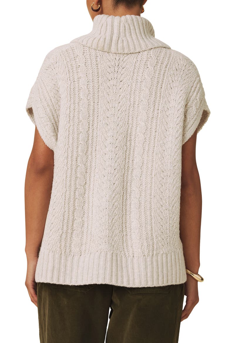 Rosalina Cable Stitch Short Sleeve Turtleneck Sweater, Alternate, color, WHITE OAT HEATHER
