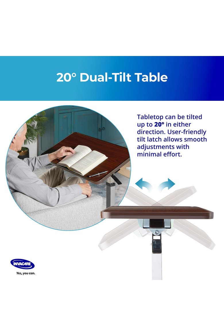 Adjustable & Tilting Table Bed with Wheels and L-Shaped Base, Alternate, color, Brown