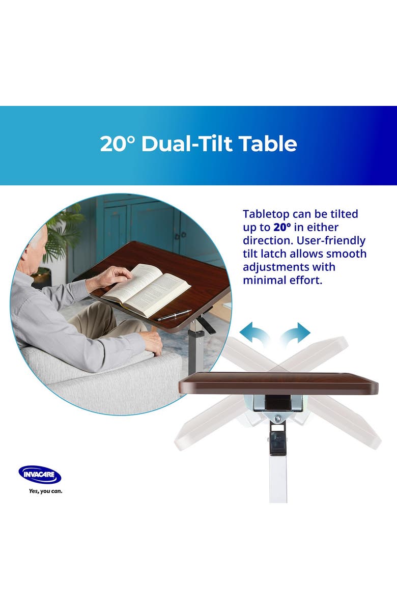 Invacare Adjustable & Tilting Table Bed with Wheels and L-Shaped Base, Alternate, color, Brown