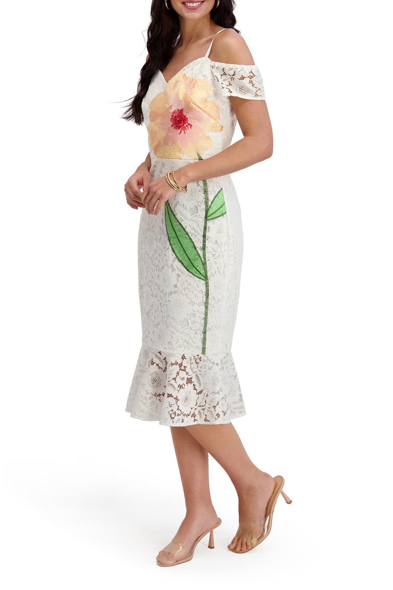 Cold Shoulder Ruffle Hem Dress, Alternate, color, WHITE MULTI