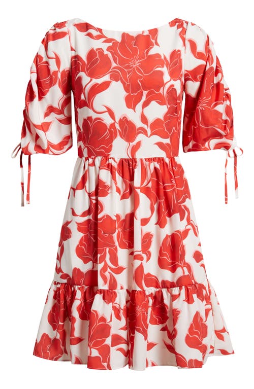 Eliza J Floral Puff Sleeve Dress In Ivory Red