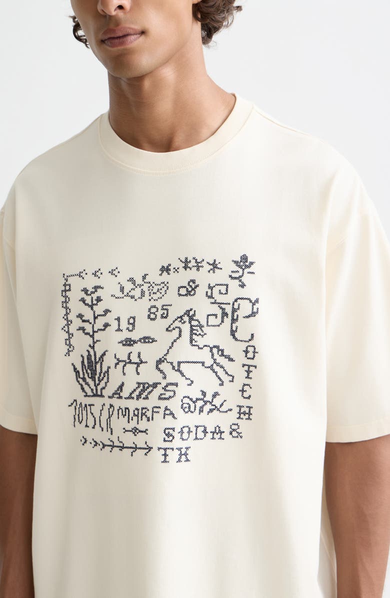Scotch & Soda Cross-Stitched Artwork Cotton T-Shirt, Alternate, color, Eggnog