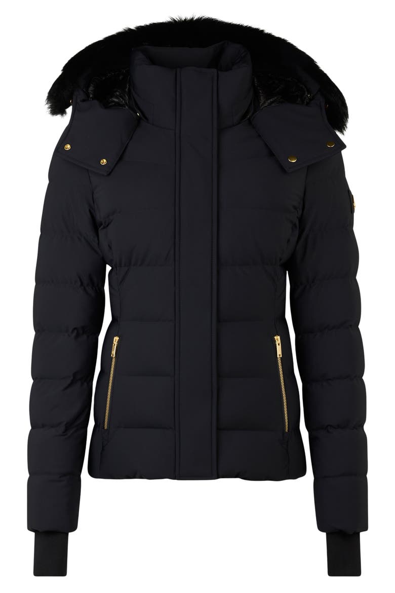 Betta Shearling Trim 800 Fill Power Down Water Repellent Jacket, Alternate, color, BLACK W BLACK S