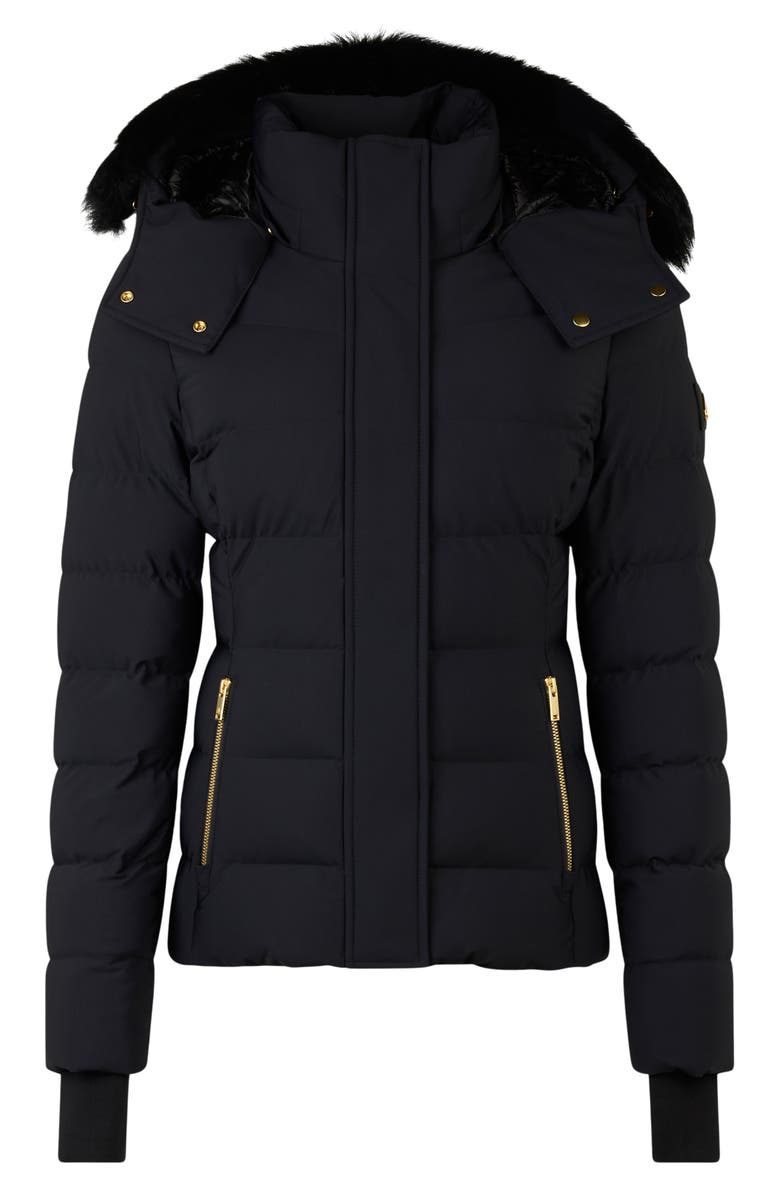 Moose Knuckles Betta Shearling Trim 800 Fill Power Down Water Repellent Jacket, Alternate, color, Black W Black S