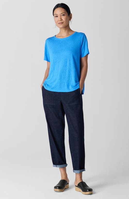 Eileen Fisher Crewneck Organic Linen Jersey Tee In Azure