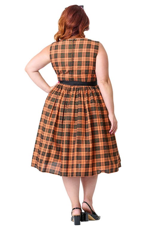Unique Vintage Plus Size Sleeveless Belted Swing Dress In Orange