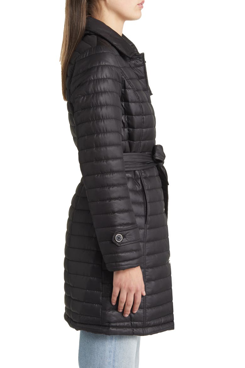 Water Resistant Quilted Trench Coat, Alternate, color, BLACK