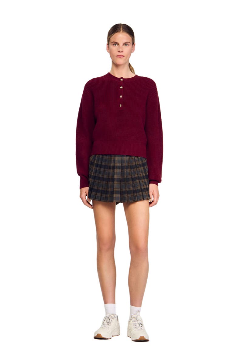SANDRO Wool and cashmere button sweater, Alternate, color, Bordeaux