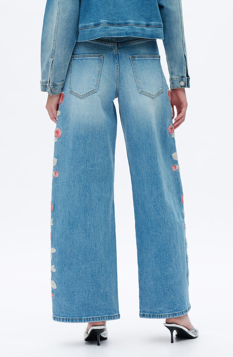 Bayeas Floral Embroidered High Waist Barrel Leg Jeans, Alternate, color, Light Blue