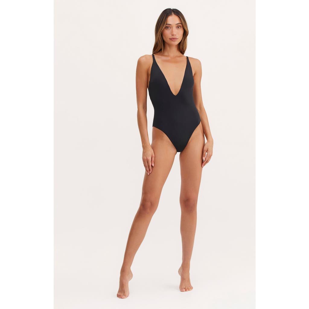Au Naturel By Gottex Timeless Chic Aria Deep Plunge Open Back One Piece In Black