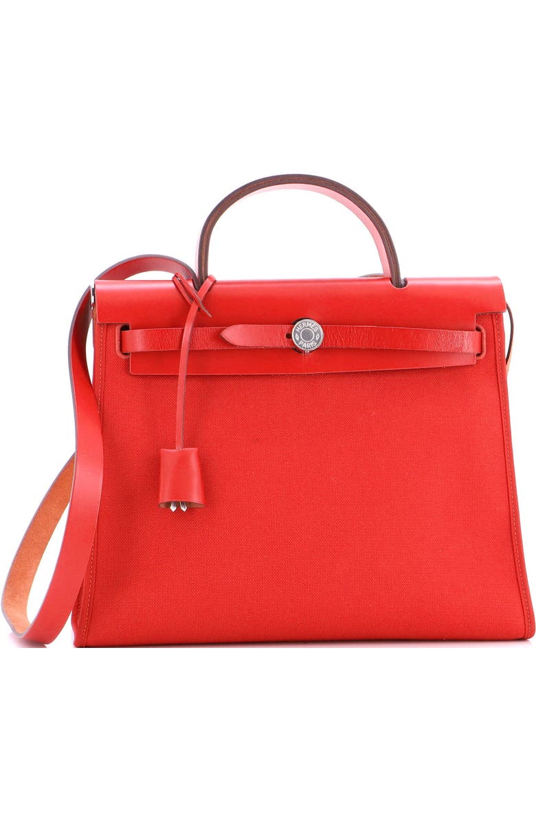 Pre-Owned Hermes Herbag Zip Leather and Toile 31, Main, color, Rouge Piment