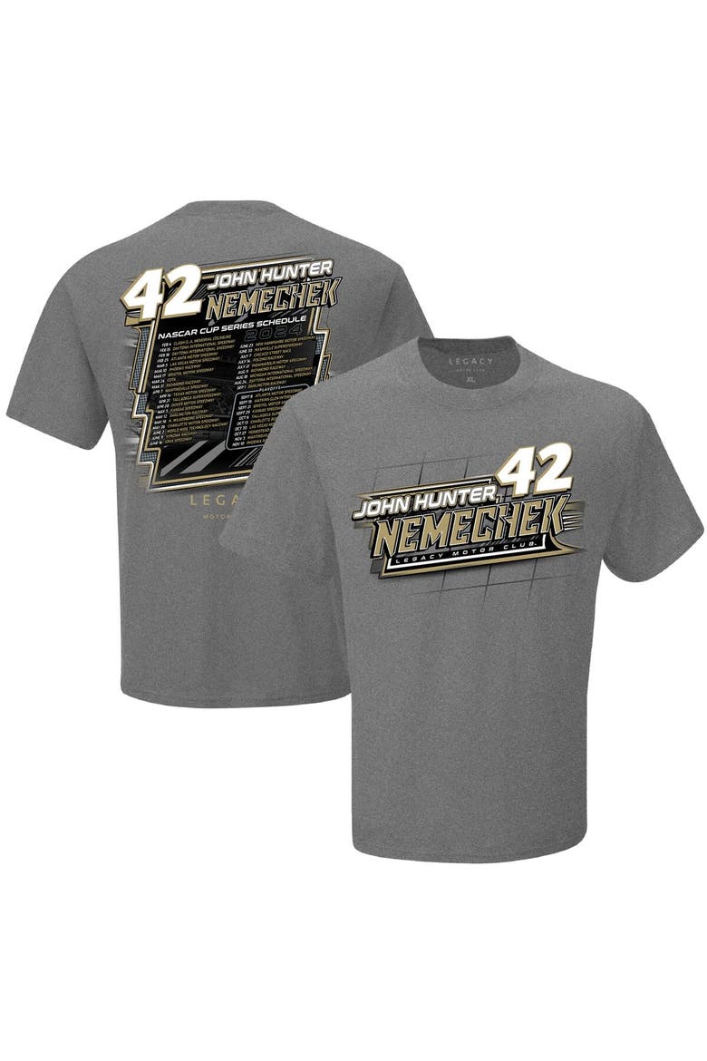 Men's Checkered Flag Sports  Heather Charcoal John Hunter Nemechek 2024 NASCAR Cup Series Schedule T-Shirt, Main, color, Heather Charcoal