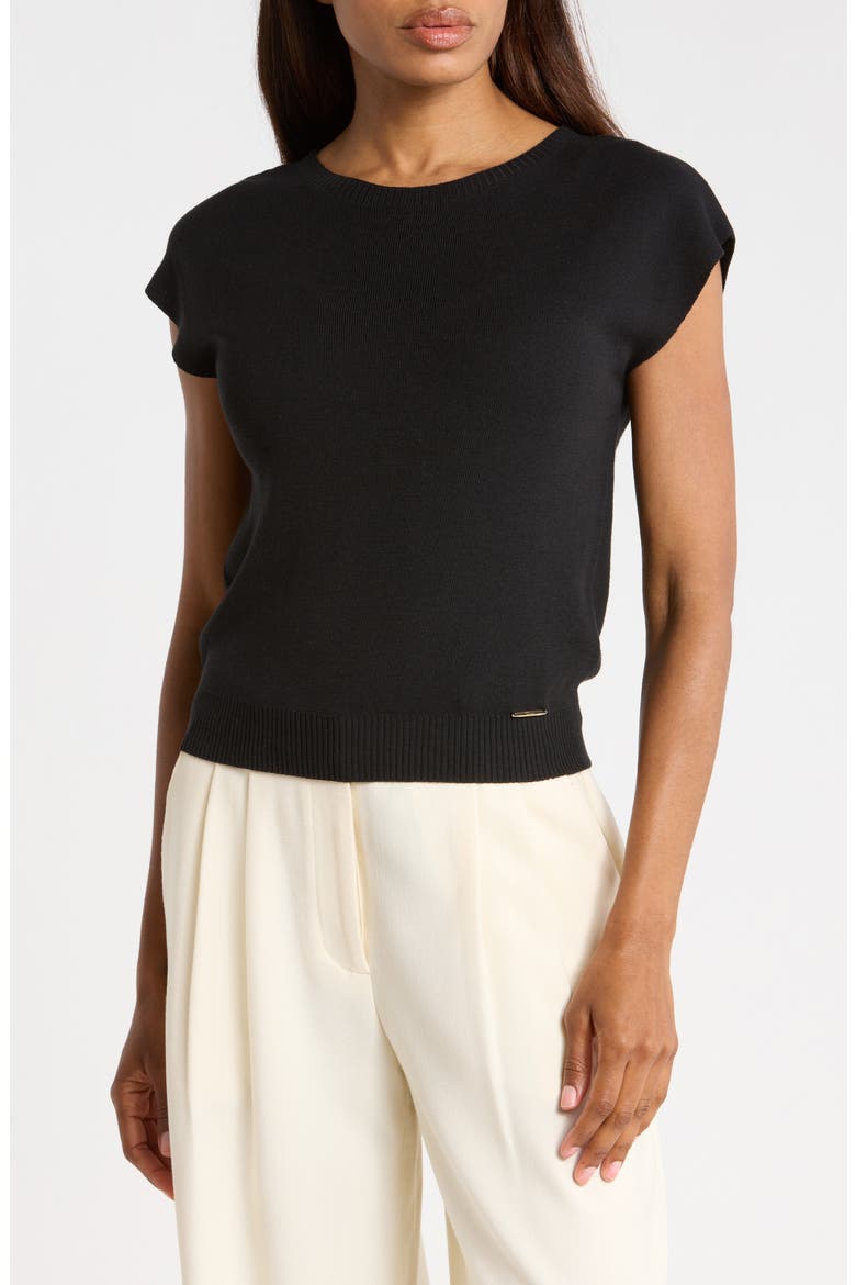 Extended Sleeve Crewneck Sweater, Main, color, BLACK