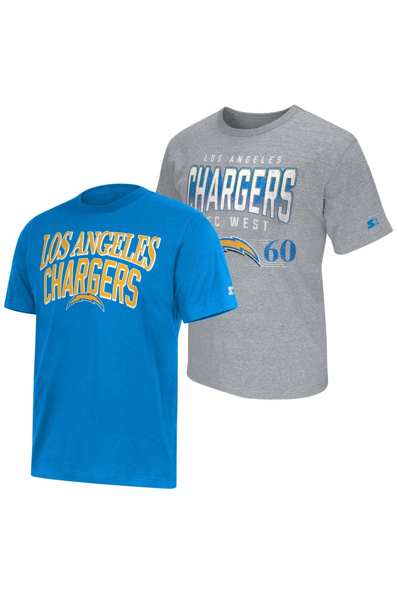 Men's Starter  Powder Blue/Heather Gray Los Angeles Chargers Two-Pack Logo T-Shirt Set, Main, color, Powder Blue