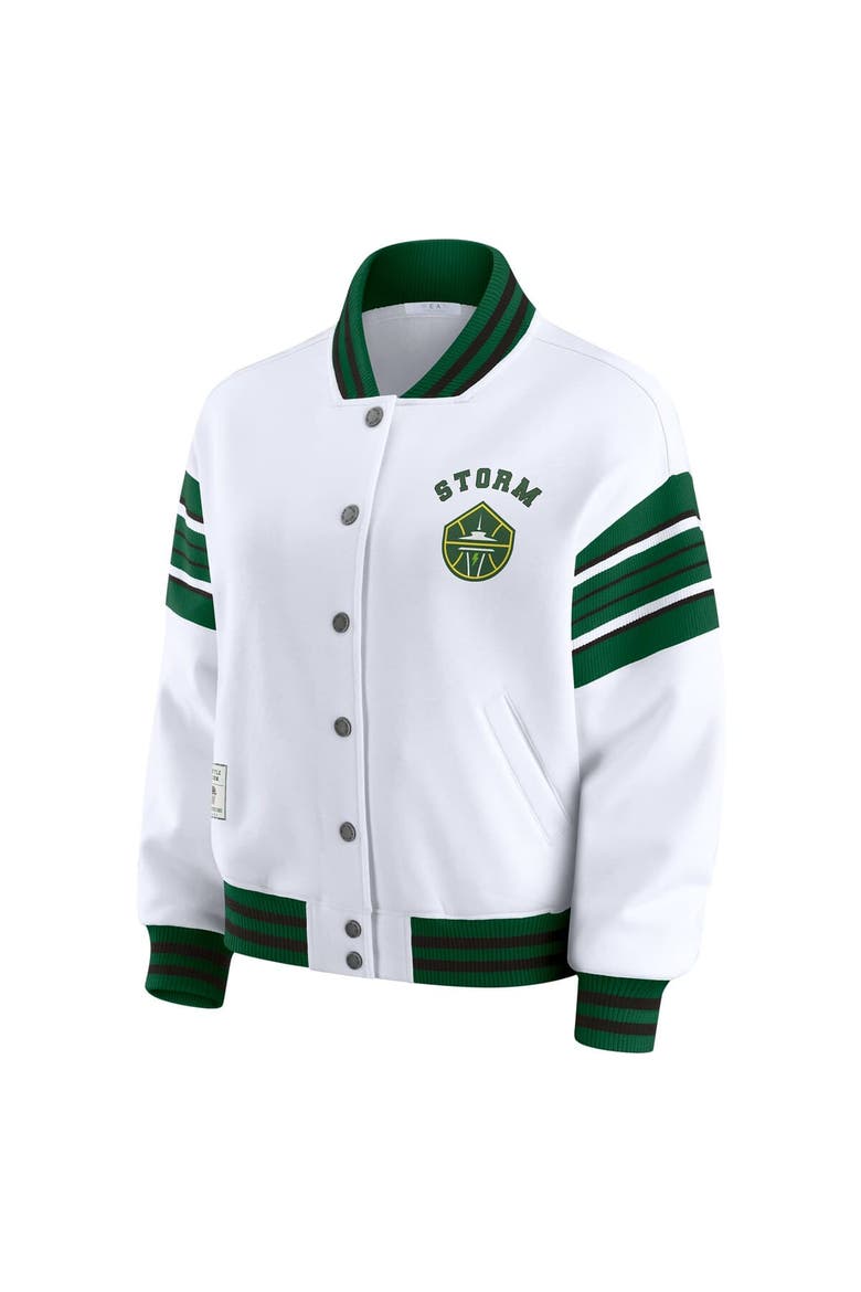 Women's WEAR by Erin Andrews White/Green Seattle Storm Full-Snap Fleece Sweatshirt Jacket, Alternate, color, White