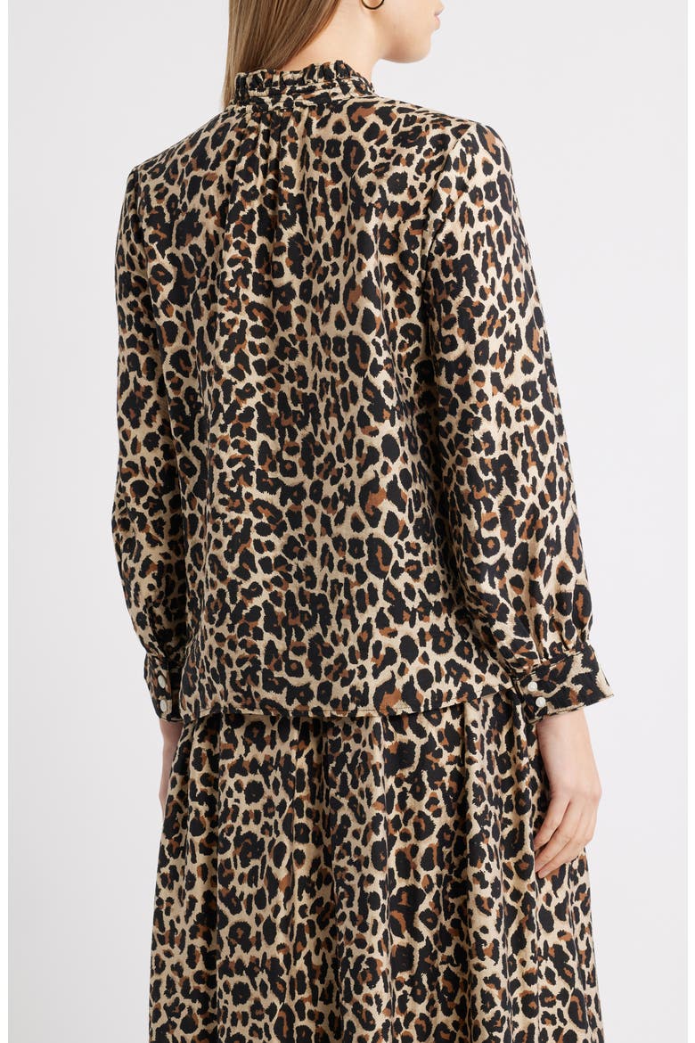 Ruffle Button-Up Shirt, Alternate, color, TAN- BLACK SARAH LEOPARD