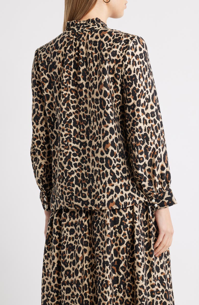 Caslon<sup>®</sup> Ruffle Button-Up Shirt, Alternate, color, Tan- Black Sarah Leopard