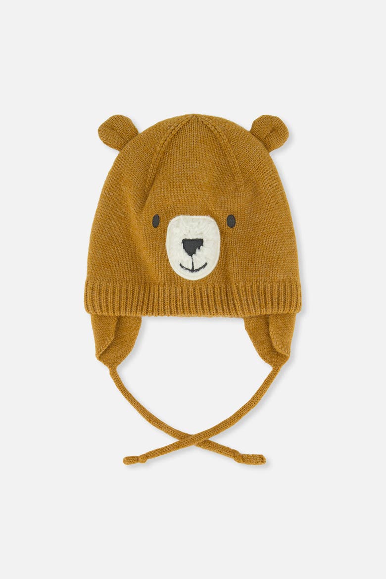 Bear Face Fleece Lined Ear Flap Winter Knit Hat, Main, color, Brown Sugar