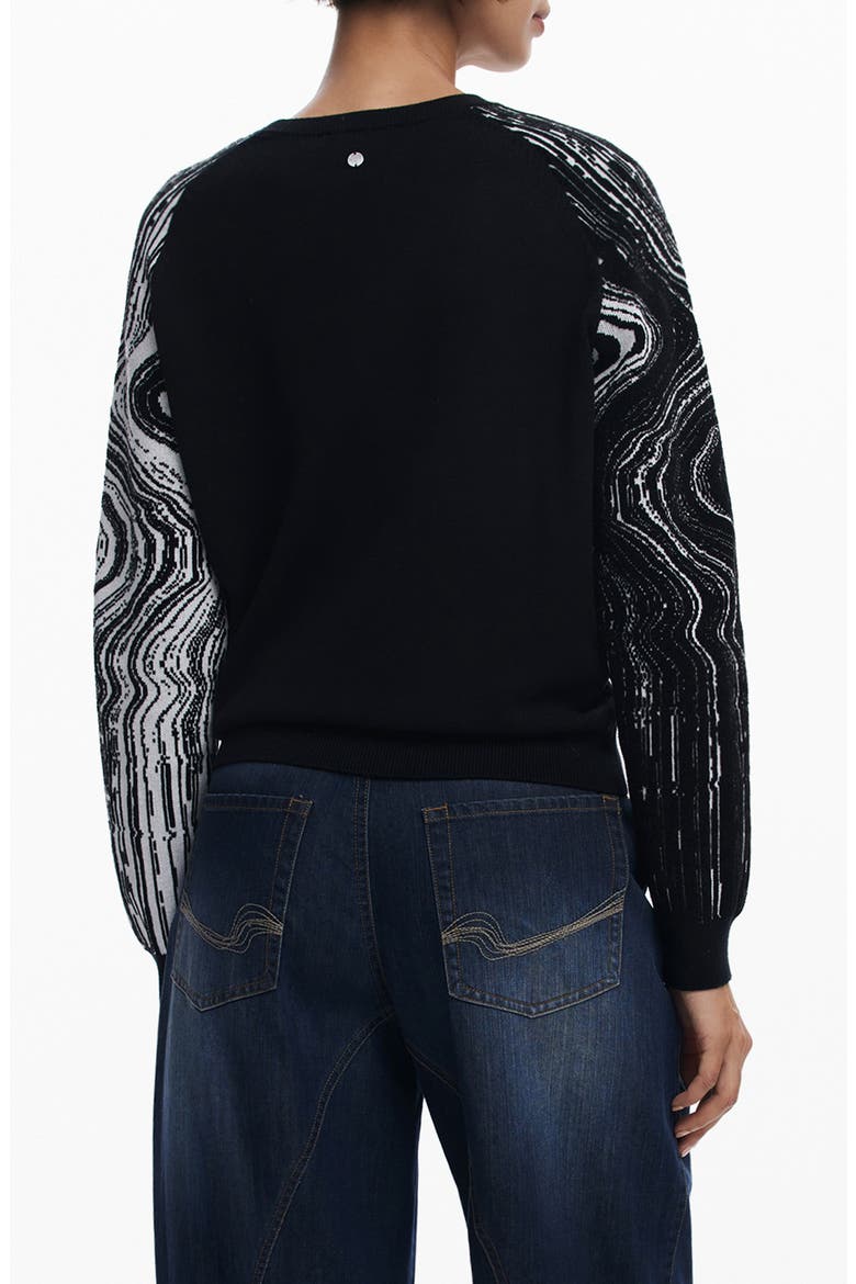 Swirl Raglan Sleeve Crewneck Sweater, Alternate, color, BLACK