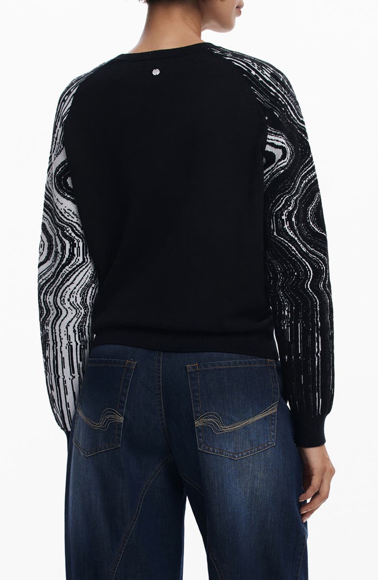 Desigual Swirl Raglan Sleeve Crewneck Sweater, Alternate, color, Black